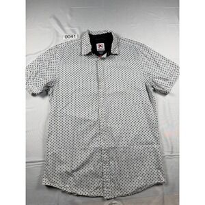 Checkpoint Mens Short Sleeve Button Down Shirt White Blue Micro Print Size M